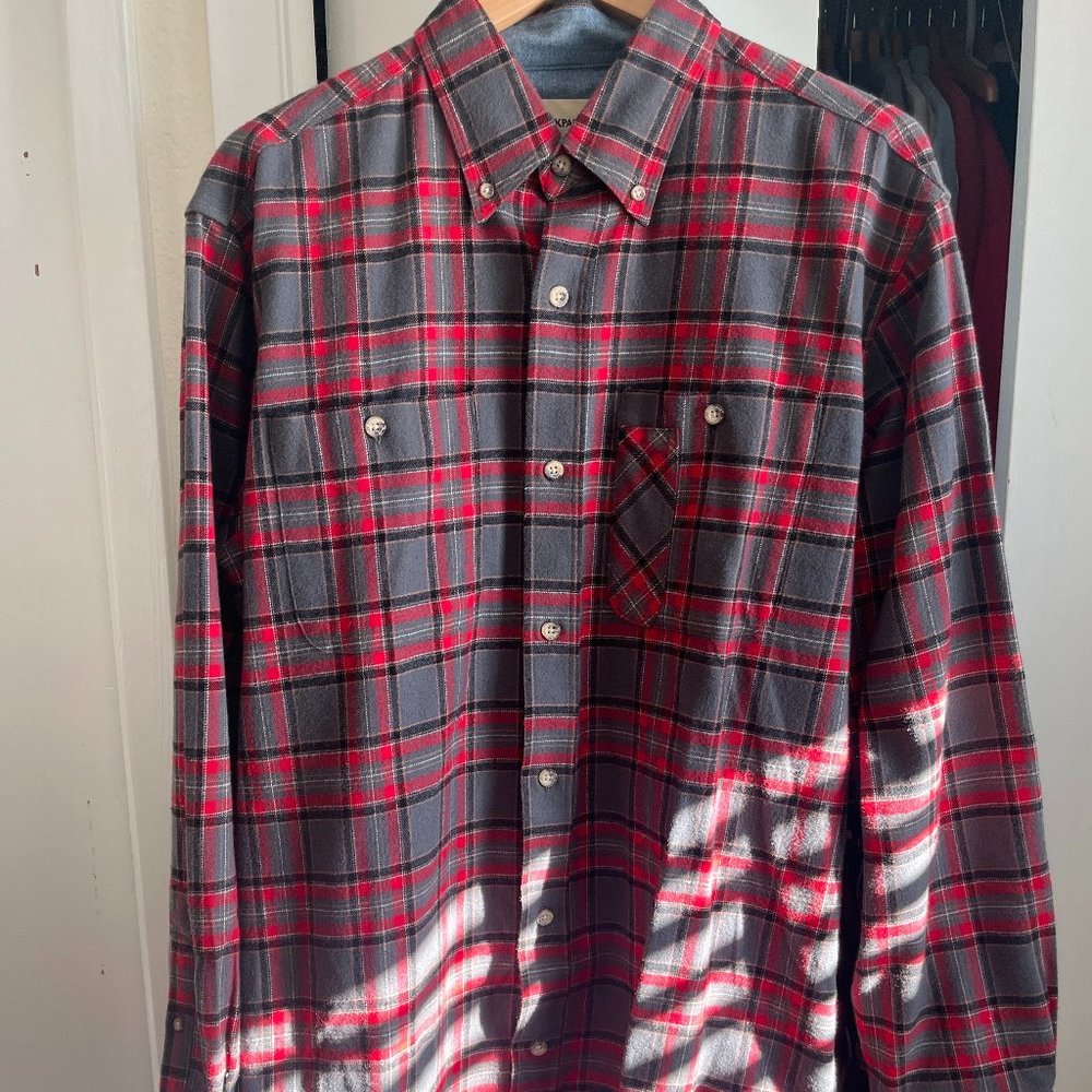 Backpacker Flannel Shirt Red Gray Black Plaid 100% Cotton Tall Length